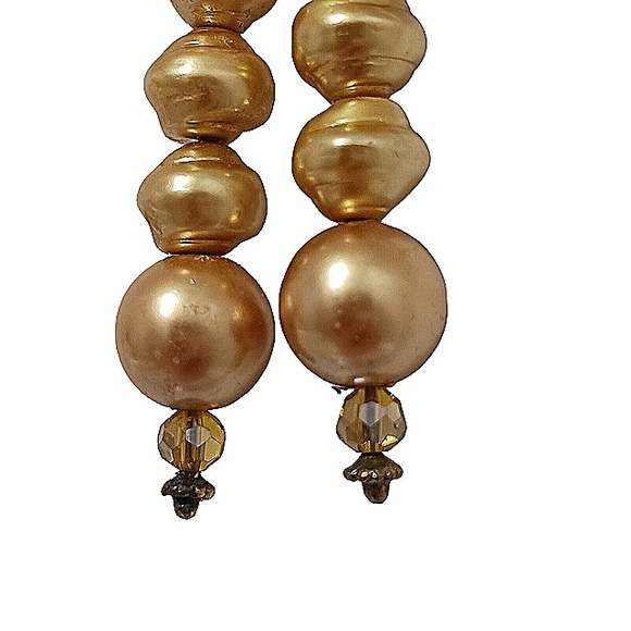 Gold Pearls 1.5" Dangle Earrings Faux REALISTIC Elegant w Svorovswky Crystals - Picture 8 of 10